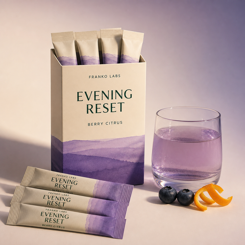Evening Reset fictional product packaging